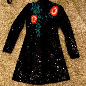 GIANNI BINI New Black Dress All Over Sequins Long Sleeves